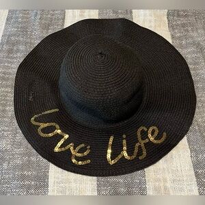Lucky 7 Black Floppy Hat 100% Paper Gold Sequin Love Life